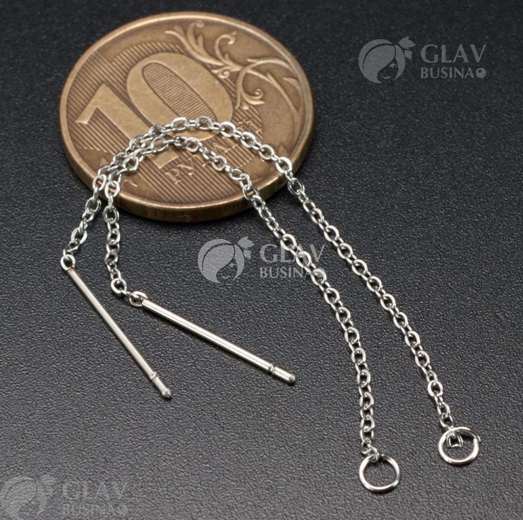 ОПТ (50 пар) Швензы-протяжки из хирургической стали, цепочка паяная, р-р 60х0.7мм и штифт 15мм., колечко 4х0.5мм.