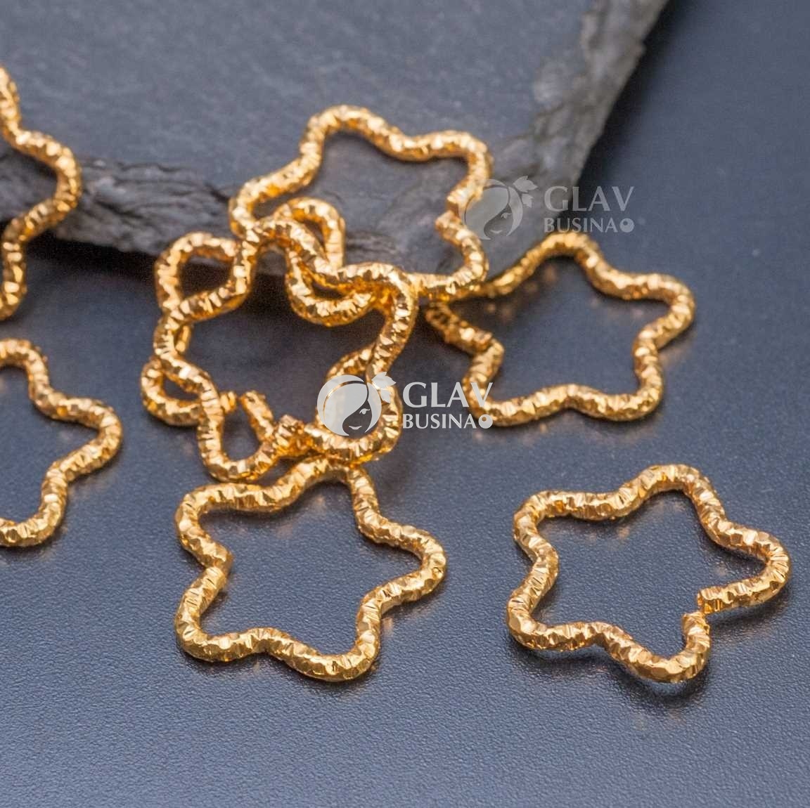 ОПТ (100 шт) Коннекторы-звезды с насечками, 16х1.6 мм, цвет желтое золото, закрытые, разъемные, железные.