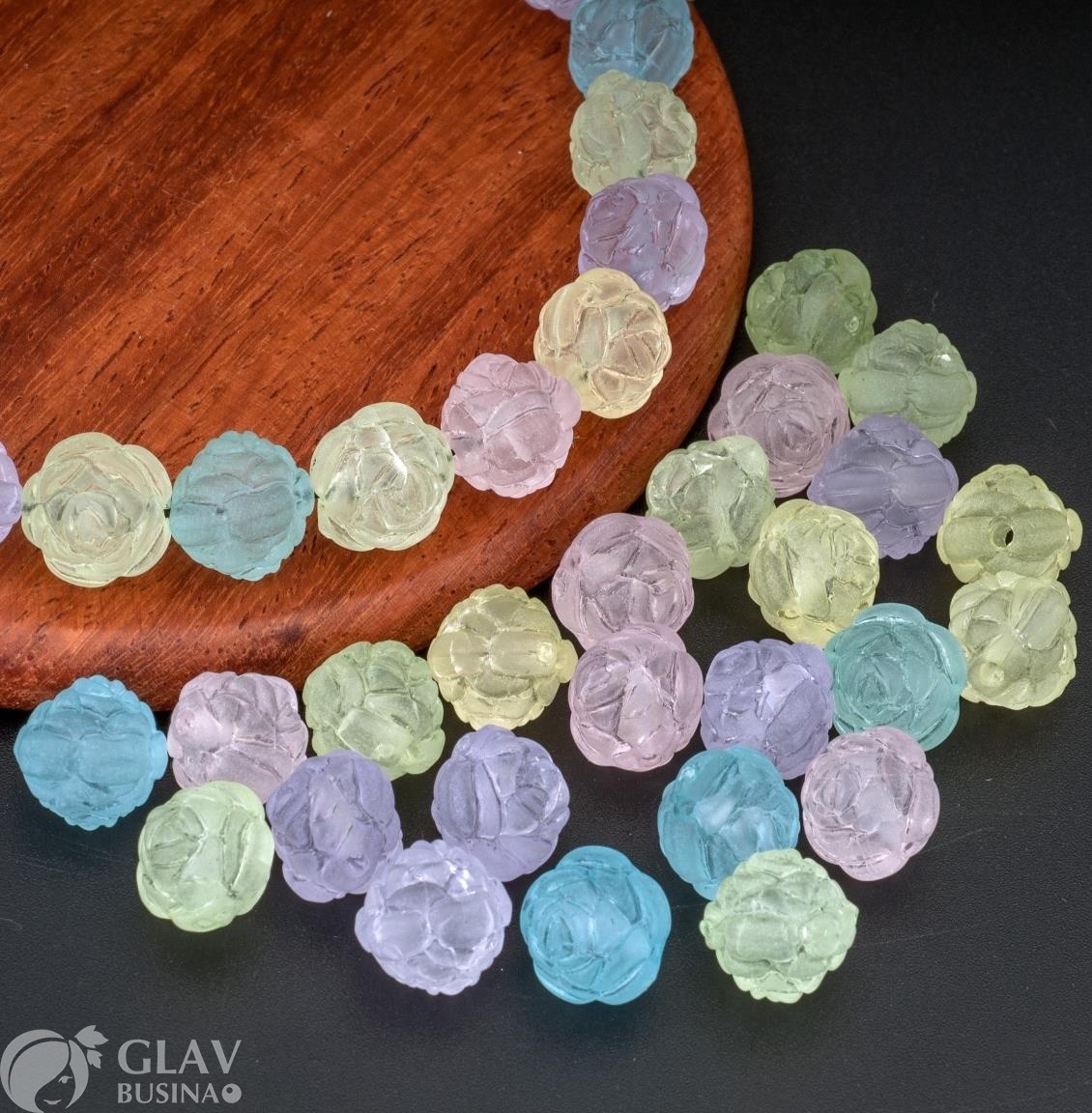 ОПТ (300 бусин) Бусины акриловые полупрозрачные матовые розы, цвет каремельный микс, 10х10мм, отв. 1,5мм.