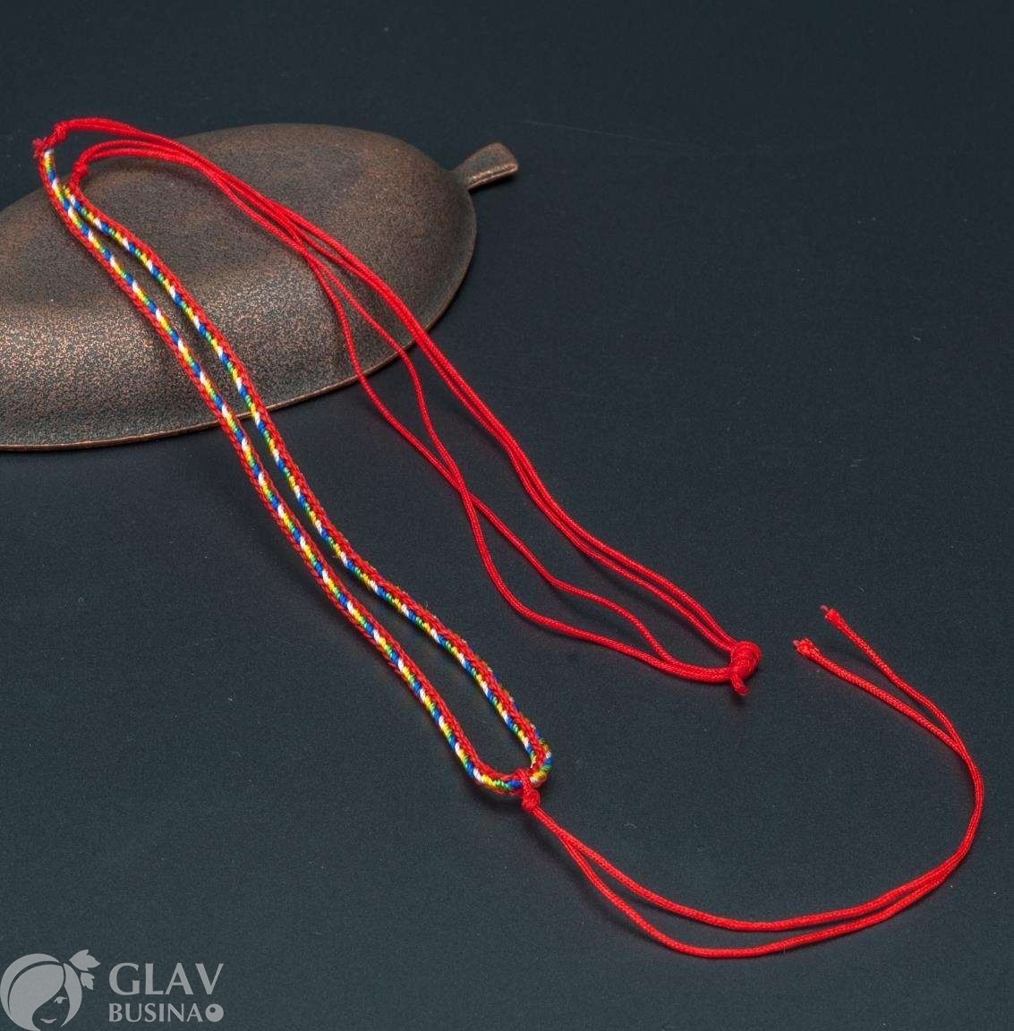 ОПТ (20 шт) Основа для колье из полиэстрового шнура, 2,6мм х 60см, регулируется до 45см, на скользящем узле с бейлом-ниточкой, цвета красный с белым, желтым, зеленым и синим.