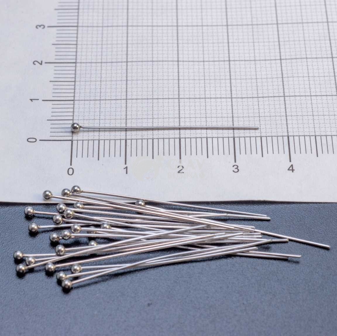 ОПТ (200 шт) Штифты из хирургической стали с шариком, р-р 35х0.5мм, диам. шарика 2мм.