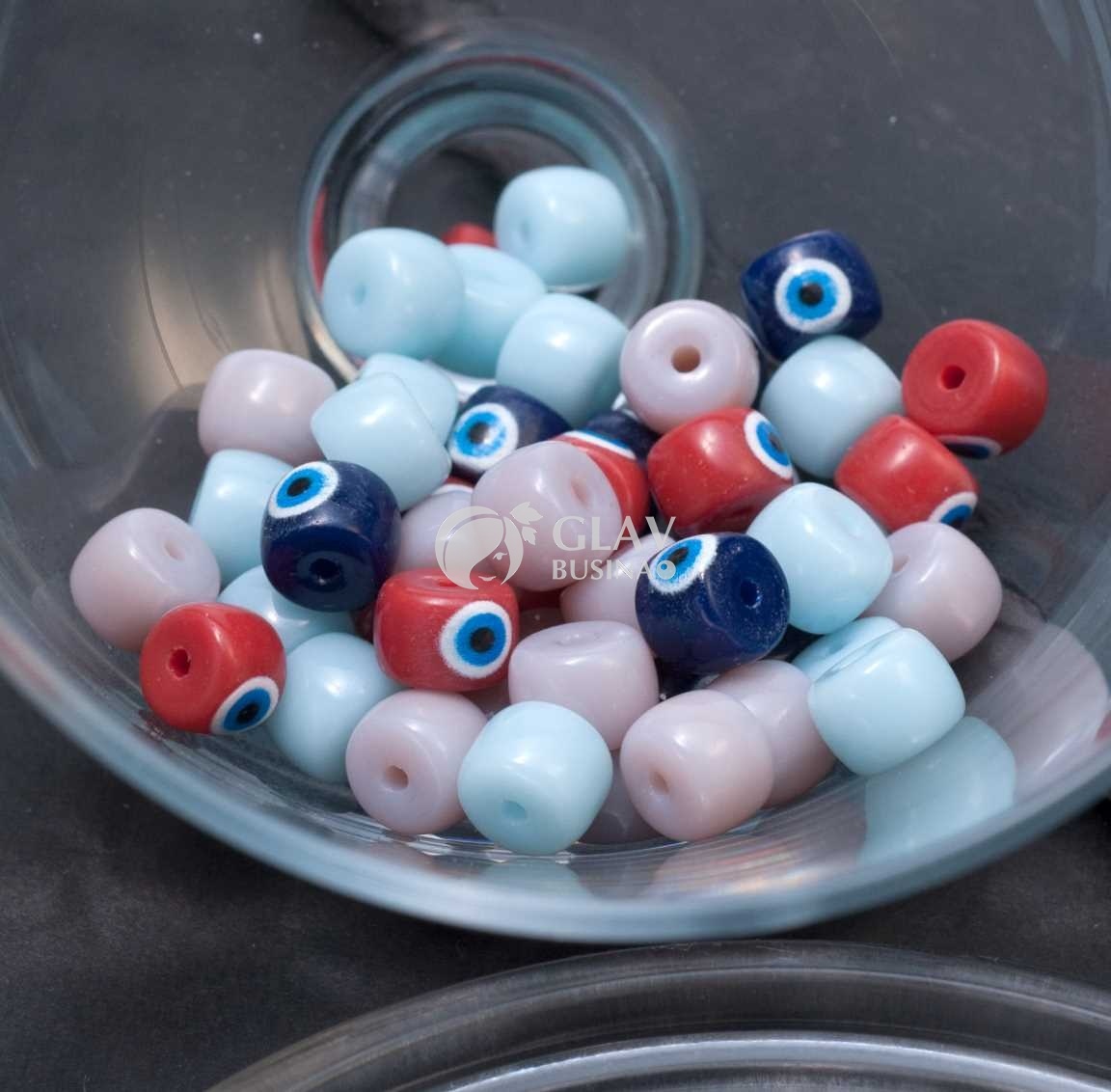 Микс. 50 шт. стеклянных бусин: Всевидящее око. Р-ры бусин 8 мм.