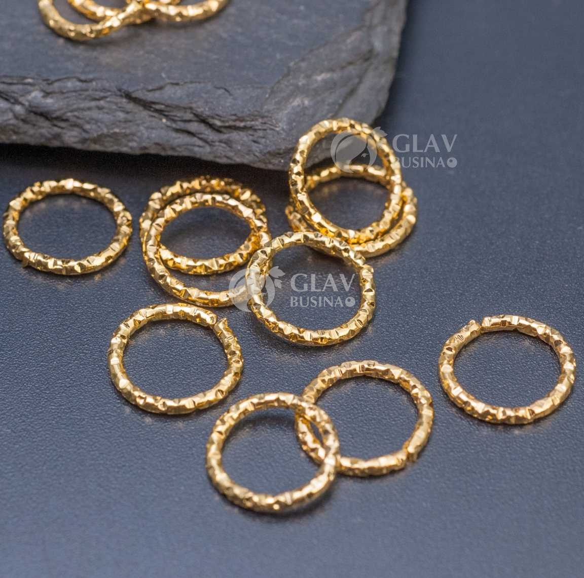 Колечки-коннекторы с насечками, 10х1.2 мм, цвет желтое золото, закрытые, железные.