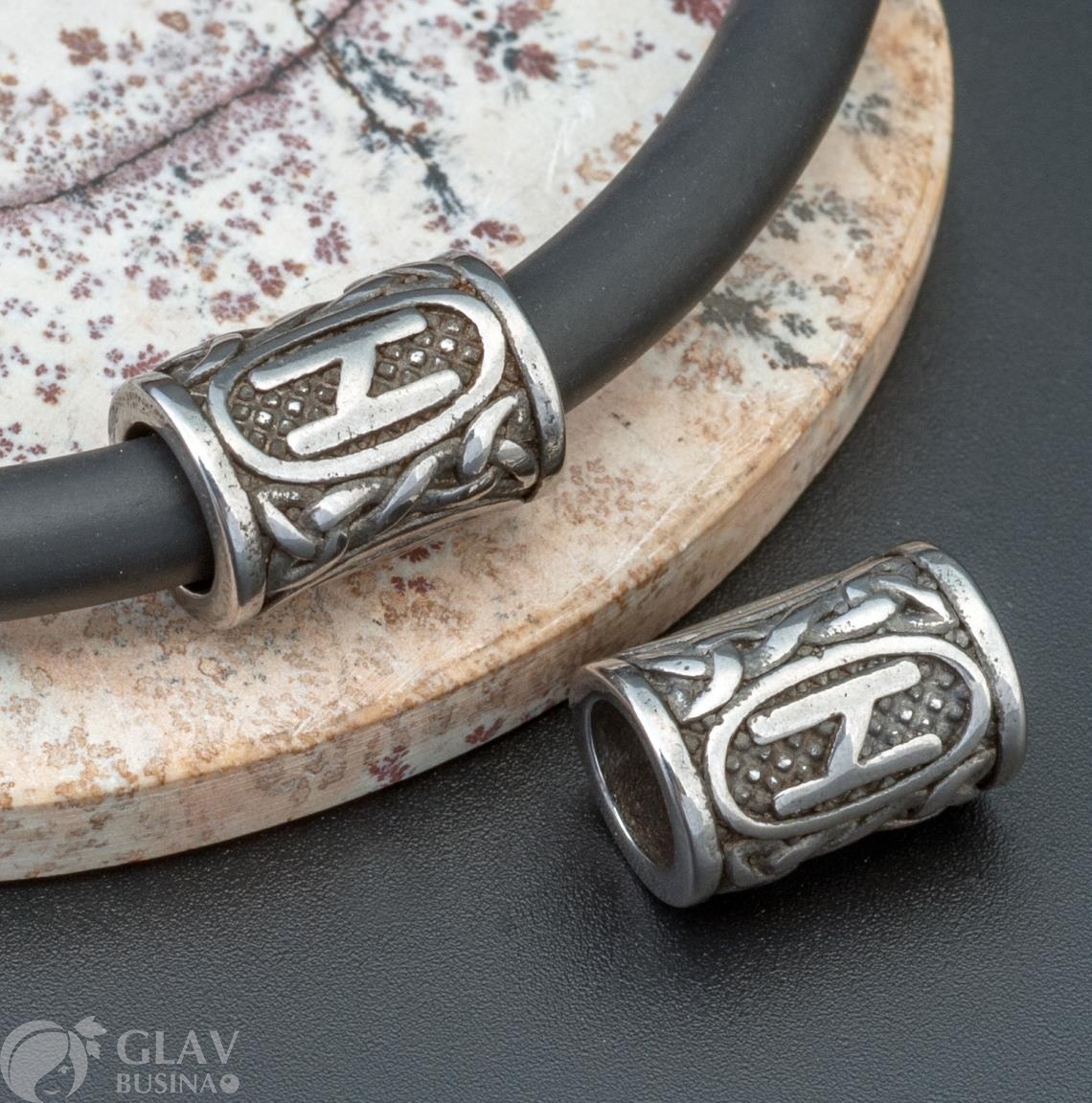 ОПТ (5 шт) Бусина из чернёной хирургической стали, руна Халагаз, р-р 13х9мм, отв. 5,2мм.