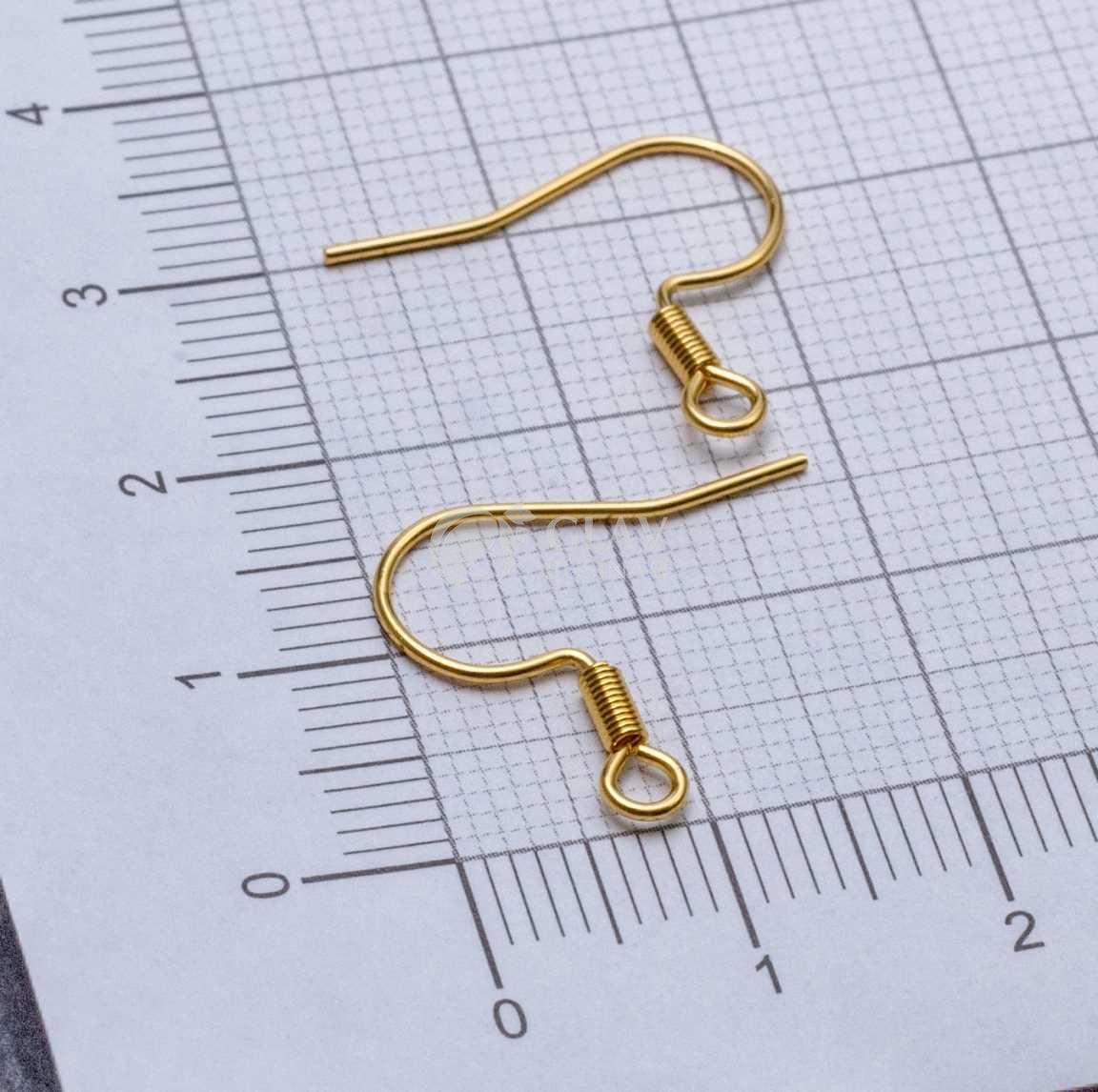 Швензы-крючки с пружинкой, р-р 17х0.7мм, отв-е 2 мм, натуральная позолота 18K, хирургическая сталь.