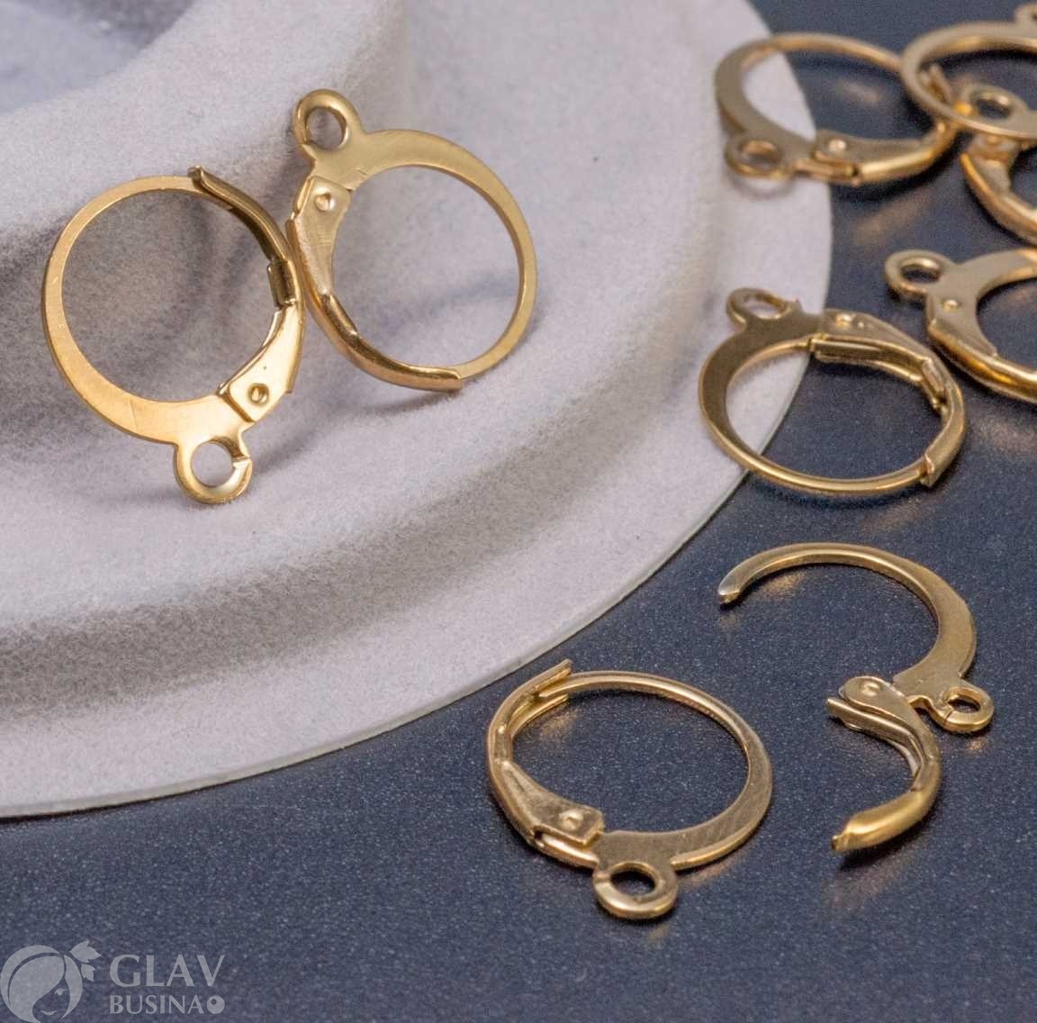 Долговечные круглые швензы из хирургической стали с пружинной застёжкой, цвет золото, р-р 15х12мм, отв-е 1.5мм.