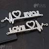Коннектор 1/1, Love, латунь, фианиты, р-р 36х12х3мм, отв-я 0.7мм, цвет платина.